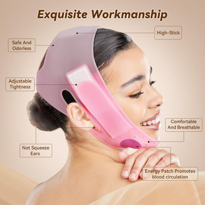 JUSRON V-Line Mask Chin Up Mask Face Strap – Soft Silicone Chin Strap for Jaw Exercising, 23-27 Inches, Wine Pink