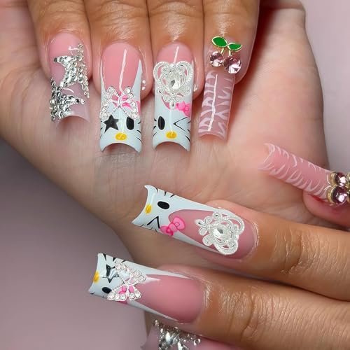 KACHIMOO 106 Pcs Nail Charms and Gems - Silver Nail Rhinestones 3D Butterfly, Bow, Star, Cherry, Cross, Dollar, Heart Shapes for Acrylic Nails (19 Styles) - görsel 6