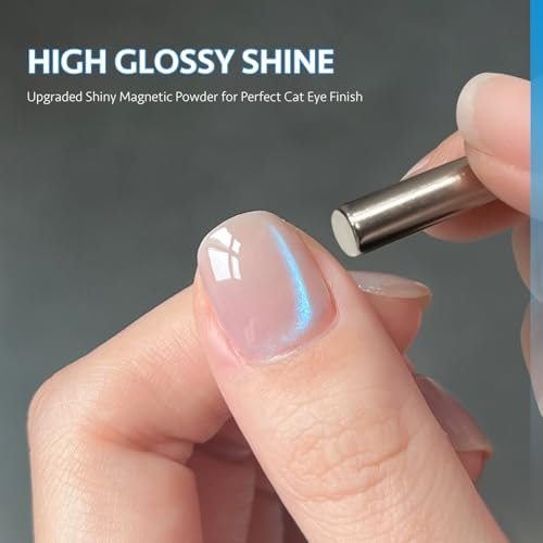 GAOY Blue Glassy Cat Eye Gel Nail Polish - 16ml Holographic Glitter Jelly with Magnet, Reflective Translucent UV Gel (Azure Aurora) - görsel 10