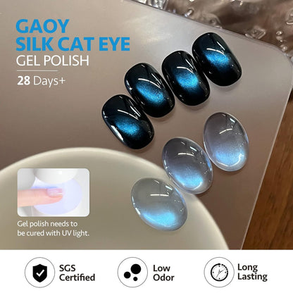 GAOY Blue Glassy Cat Eye Gel Nail Polish - 16ml Holographic Glitter Jelly with Magnet, Reflective Translucent UV Gel (Azure Aurora)