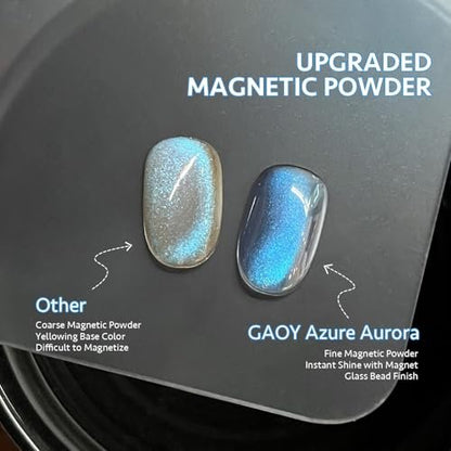 GAOY Blue Glassy Cat Eye Gel Nail Polish - 16ml Holographic Glitter Jelly with Magnet, Reflective Translucent UV Gel (Azure Aurora)