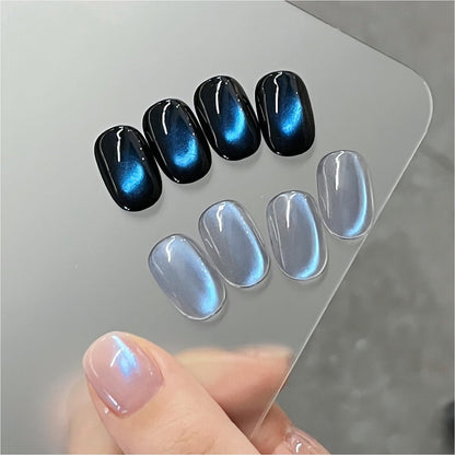 GAOY Blue Glassy Cat Eye Gel Nail Polish - 16ml Holographic Glitter Jelly with Magnet, Reflective Translucent UV Gel (Azure Aurora)