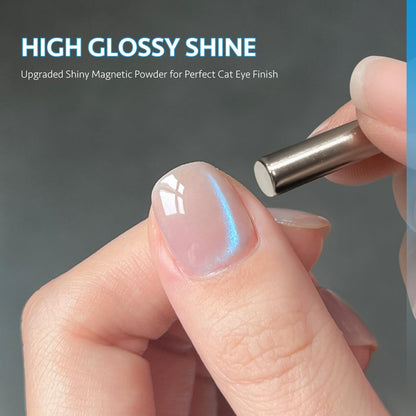GAOY Blue Glassy Cat Eye Gel Nail Polish - 16ml Holographic Glitter Jelly with Magnet, Reflective Translucent UV Gel (Azure Aurora)