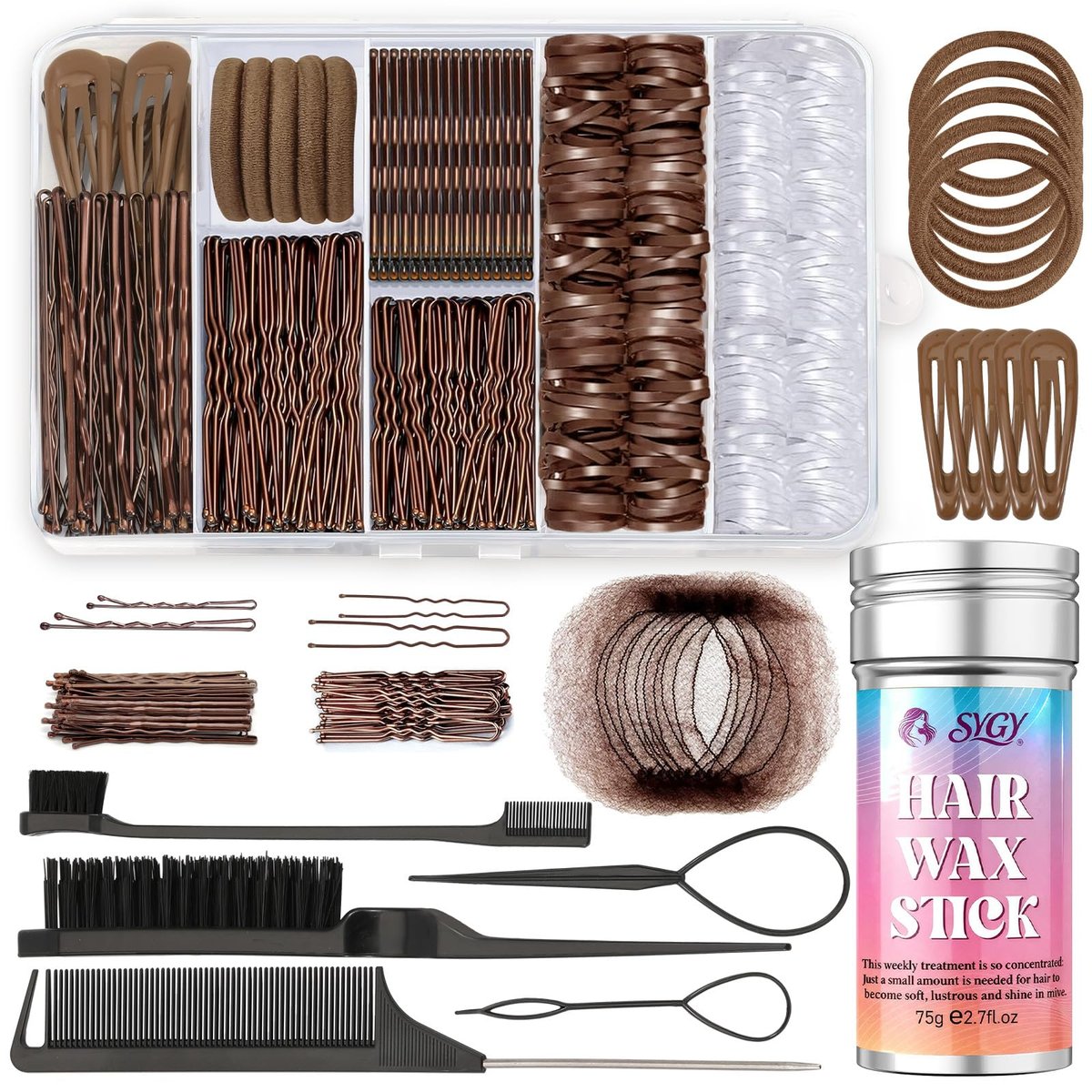 386-Piece Ballet Hair Styling Kit - Hair Wax Stick, Elastic Ties, Bobby Pins, U-Pins, Bun Nets, Combs, Loop Tools, Professional Dance Performance Kit with Storage Box Avelisse