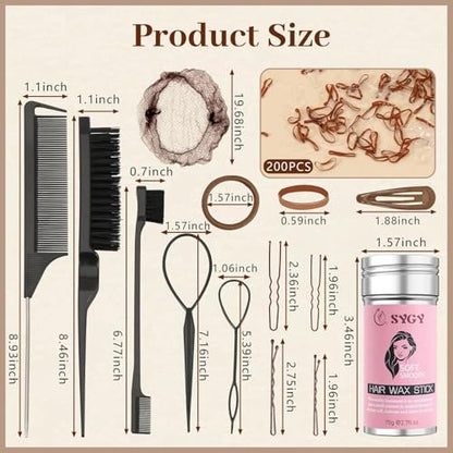 386-Piece Ballet Hair Styling Kit - Hair Wax Stick, Elastic Ties, Bobby Pins, U-Pins, Bun Nets, Combs, Loop Tools, Professional Dance Performance Kit with Storage Box Avelisse