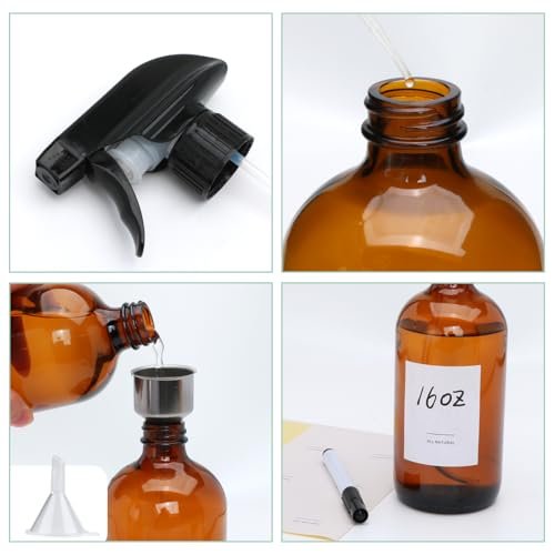 16oz Amber Glass Spray Bottles – 12-Pack Premium Glass Spray Bottles for Cleaning, Hair, Plants, and Aromatherapy Avelisse