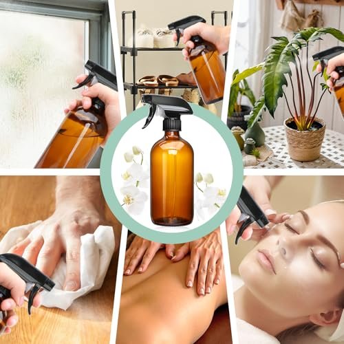 16oz Amber Glass Spray Bottles – 12-Pack Premium Glass Spray Bottles for Cleaning, Hair, Plants, and Aromatherapy Avelisse