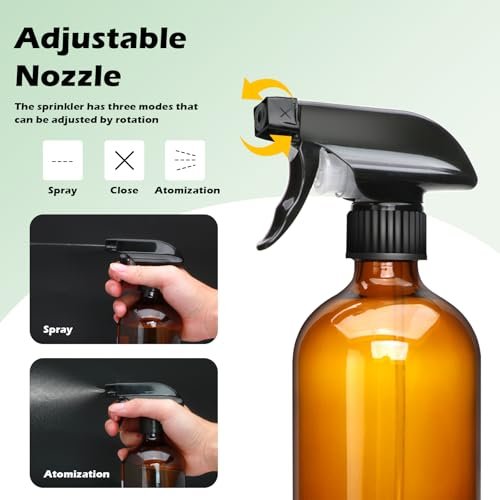 16oz Amber Glass Spray Bottles – 12-Pack Premium Glass Spray Bottles for Cleaning, Hair, Plants, and Aromatherapy Avelisse