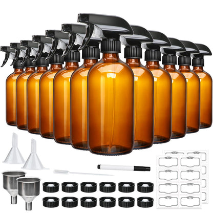 16oz Amber Glass Spray Bottles – 12-Pack Premium Glass Spray Bottles for Cleaning, Hair, Plants, and Aromatherapy Avelisse
