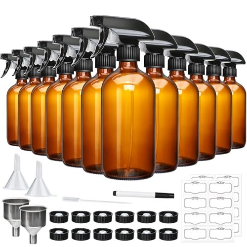 16oz Amber Glass Spray Bottles – 12-Pack Premium Glass Spray Bottles for Cleaning, Hair, Plants, and Aromatherapy Avelisse