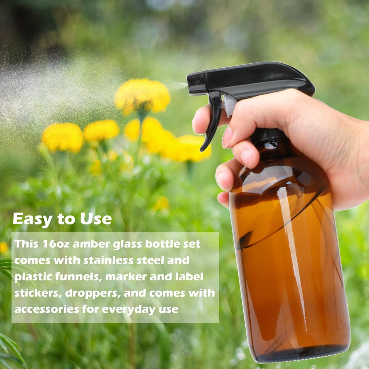 16oz Amber Glass Spray Bottles – 12-Pack Premium Glass Spray Bottles for Cleaning, Hair, Plants, and Aromatherapy Avelisse