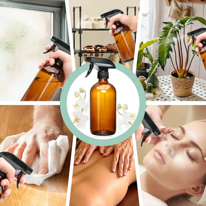 16oz Amber Glass Spray Bottles – 12-Pack Premium Glass Spray Bottles for Cleaning, Hair, Plants, and Aromatherapy Avelisse