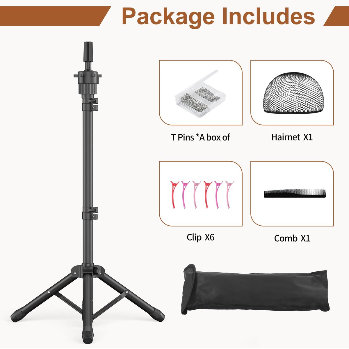 Womnwomn Wig Stand Tripod - 50 Inch Adjustable Mannequin Head Stand for Cosmetology & Hairdressing Training (Head Not Included) Avelisse
