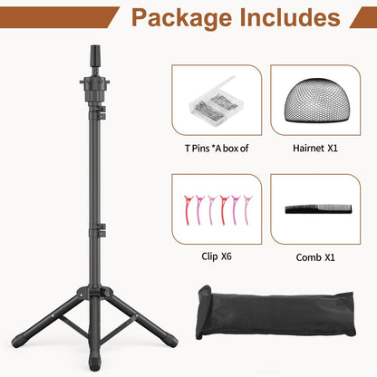 Womnwomn Wig Stand Tripod - 50 Inch Adjustable Mannequin Head Stand for Cosmetology & Hairdressing Training (Head Not Included) Avelisse