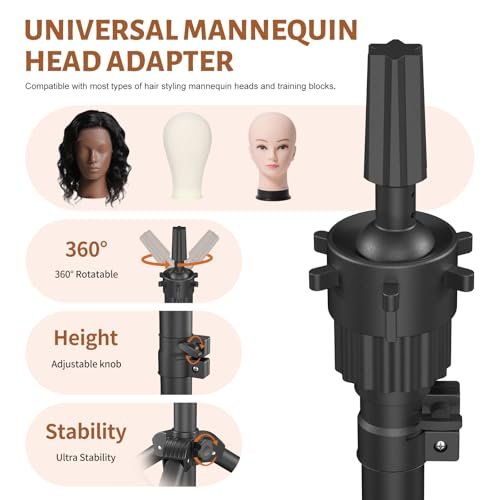 Womnwomn Wig Stand Tripod - 50 Inch Adjustable Mannequin Head Stand for Cosmetology & Hairdressing Training (Head Not Included) Avelisse