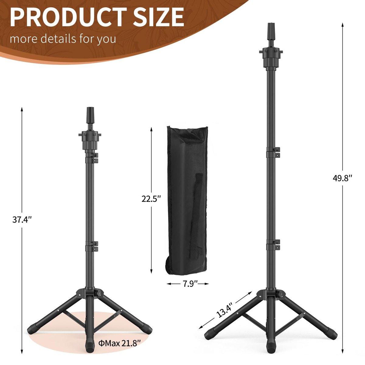 Womnwomn Wig Stand Tripod - 50 Inch Adjustable Mannequin Head Stand for Cosmetology & Hairdressing Training (Head Not Included) Avelisse