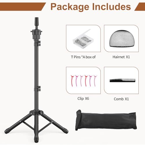 Womnwomn Wig Stand Tripod - 50 Inch Adjustable Mannequin Head Stand for Cosmetology & Hairdressing Training (Head Not Included) Avelisse