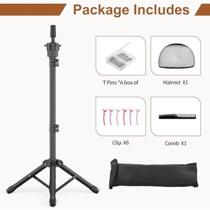 Womnwomn Wig Stand Tripod - 50 Inch Adjustable Mannequin Head Stand for Cosmetology & Hairdressing Training (Head Not Included) Avelisse