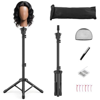 Womnwomn Wig Stand Tripod - 50 Inch Adjustable Mannequin Head Stand for Cosmetology & Hairdressing Training (Head Not Included) Avelisse