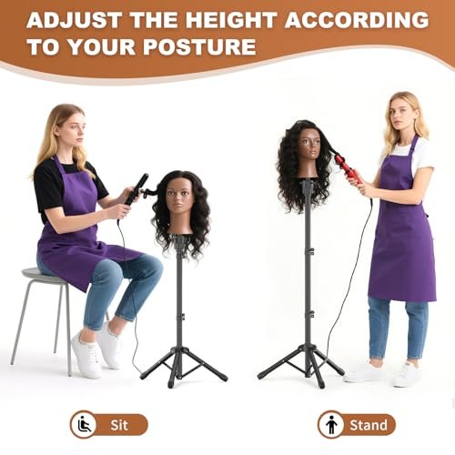 Womnwomn Wig Stand Tripod - 50 Inch Adjustable Mannequin Head Stand for Cosmetology & Hairdressing Training (Head Not Included) Avelisse