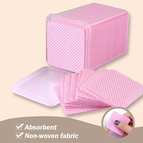 KINGMAS 600Pcs Lint Free Nail Wipes - Non-Woven Fabric Nail Polish Remover Cleaning Pads for Lash Extensions & Salon Use (Pink, Blue, Purple) - görsel 10