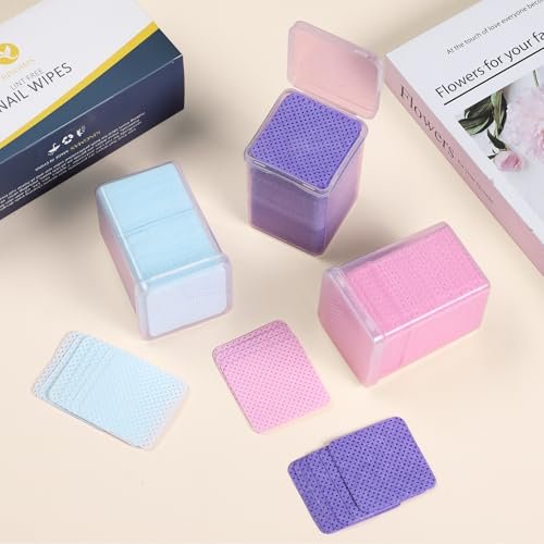 KINGMAS 600Pcs Lint Free Nail Wipes - Non-Woven Fabric Nail Polish Remover Cleaning Pads for Lash Extensions & Salon Use (Pink, Blue, Purple) - görsel 14