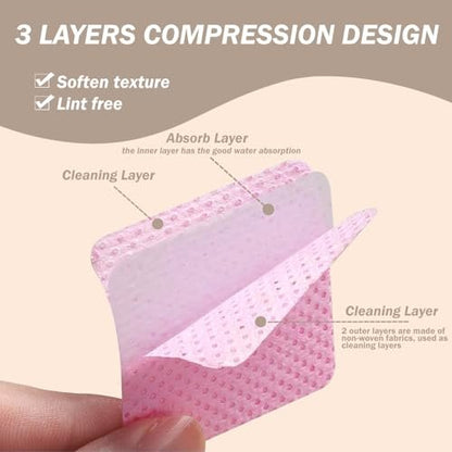 KINGMAS 600Pcs Lint Free Nail Wipes - Non-Woven Fabric Nail Polish Remover Cleaning Pads for Lash Extensions & Salon Use (Pink, Blue, Purple)