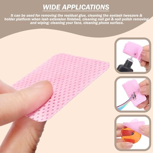KINGMAS 600Pcs Lint Free Nail Wipes - Non-Woven Fabric Nail Polish Remover Cleaning Pads for Lash Extensions & Salon Use (Pink, Blue, Purple) - görsel 12