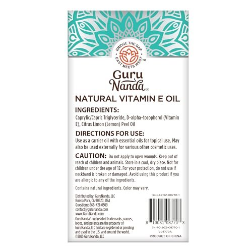 GuruNanda Pure & Natural Vitamin E Oil for Skin, Face, and Nails - 5,000 IU with D-Alpha Tocopherol & MCT Oil, Non-GMO & Vegan, 2 Fl Oz - görsel 14