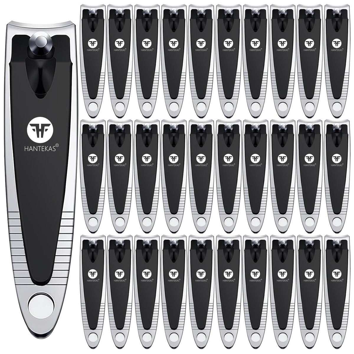 HANTEKAS 30-Piece Bulk Nail Clipper Set – Portable Toenail & Fingernail Clippers with Carbon Steel Blades, Black/Silver - görsel 1