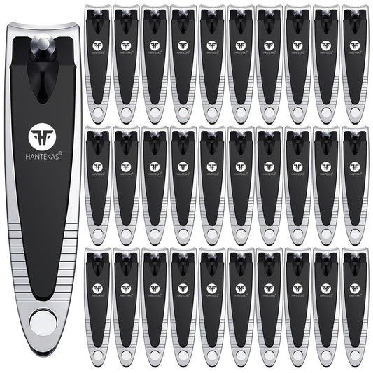 HANTEKAS 30-Piece Bulk Nail Clipper Set – Portable Toenail & Fingernail Clippers with Carbon Steel Blades, Black/Silver