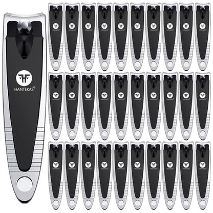 HANTEKAS 30-Piece Bulk Nail Clipper Set – Portable Toenail & Fingernail Clippers with Carbon Steel Blades, Black/Silver