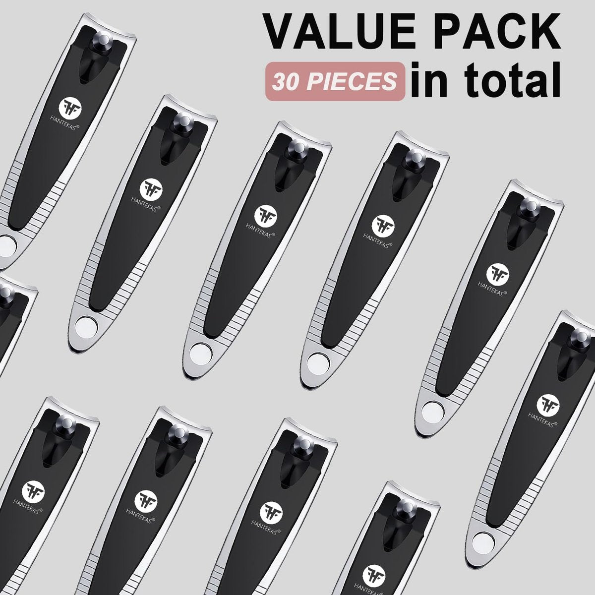 HANTEKAS 30-Piece Bulk Nail Clipper Set – Portable Toenail & Fingernail Clippers with Carbon Steel Blades, Black/Silver - görsel 3