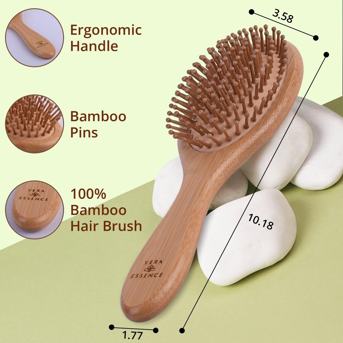 Vera Essence Bamboo Brush for Hair Growth – Natural Bristle Wooden Paddle Brush for Detangling, Reducing Breakage & Scalp Massage – Ergonomic Handle for Women & Men Avelisse