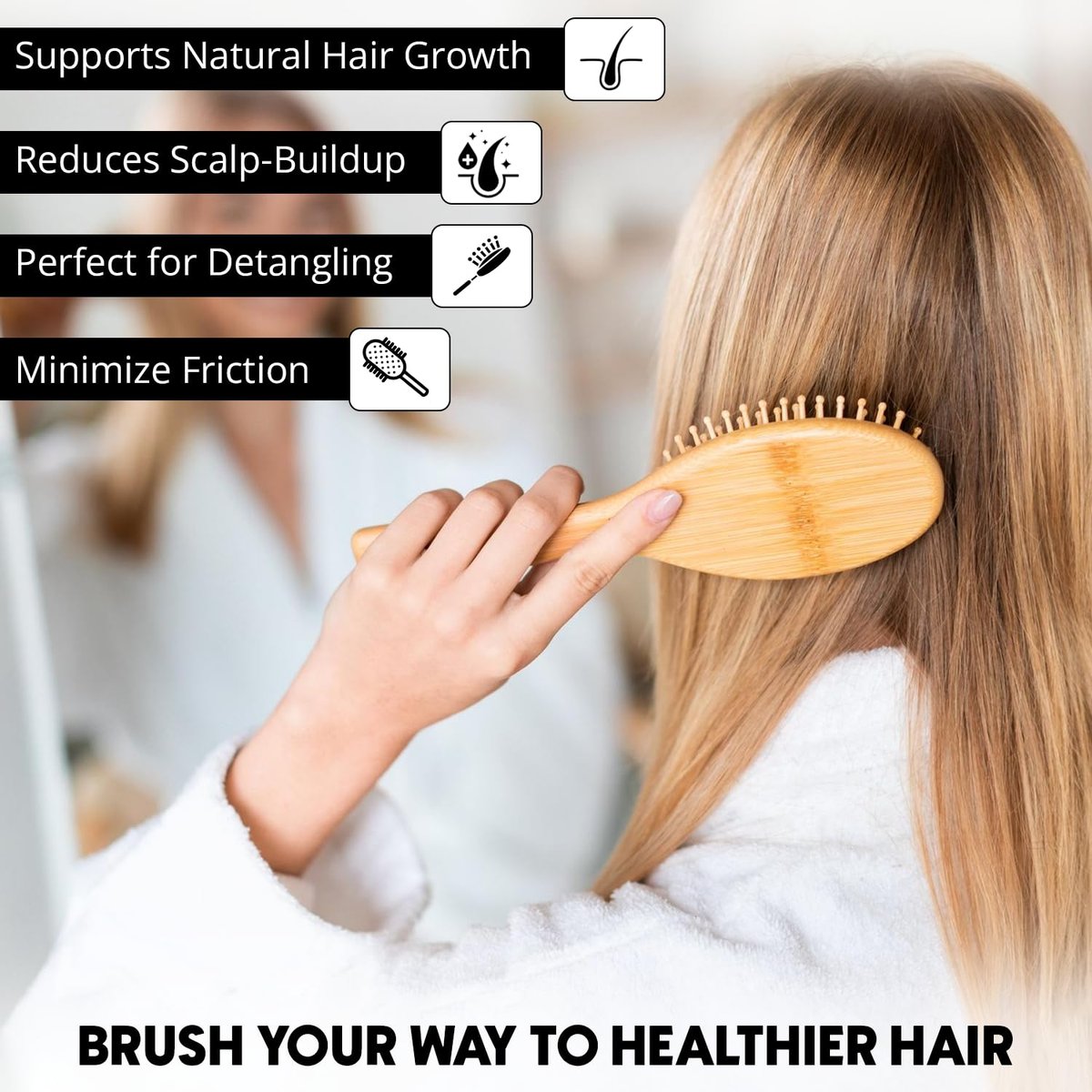 Vera Essence Bamboo Brush for Hair Growth – Natural Bristle Wooden Paddle Brush for Detangling, Reducing Breakage & Scalp Massage – Ergonomic Handle for Women & Men Avelisse