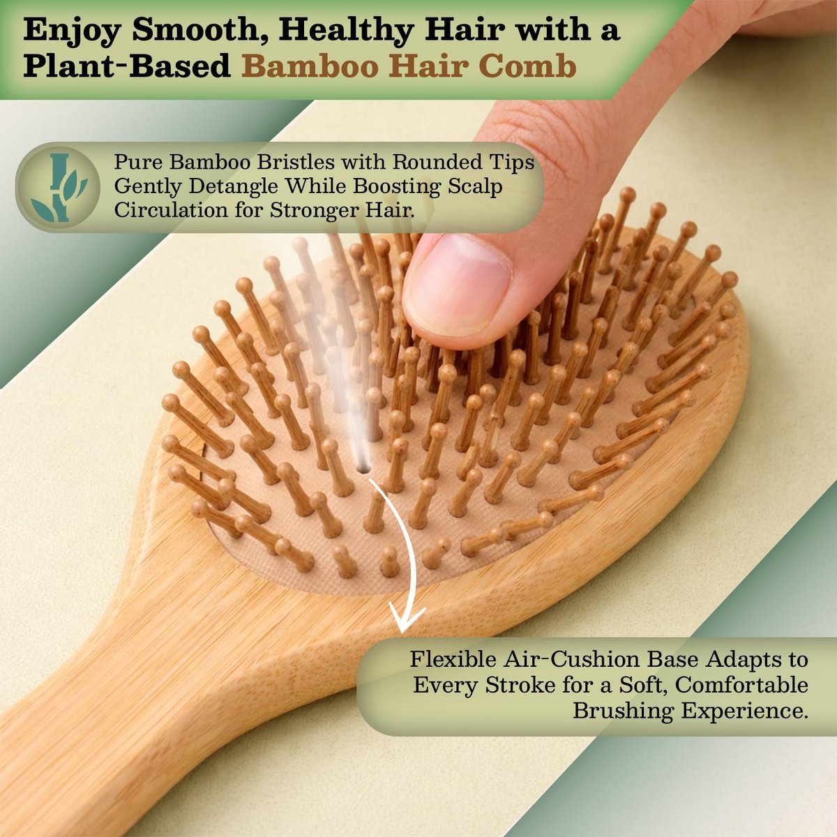 Vera Essence Bamboo Brush for Hair Growth – Natural Bristle Wooden Paddle Brush for Detangling, Reducing Breakage & Scalp Massage – Ergonomic Handle for Women & Men Avelisse