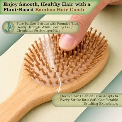 Vera Essence Bamboo Brush for Hair Growth – Natural Bristle Wooden Paddle Brush for Detangling, Reducing Breakage & Scalp Massage – Ergonomic Handle for Women & Men Avelisse