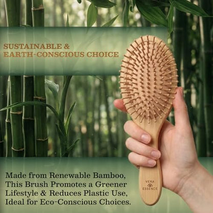 Vera Essence Bamboo Brush for Hair Growth – Natural Bristle Wooden Paddle Brush for Detangling, Reducing Breakage & Scalp Massage – Ergonomic Handle for Women & Men Avelisse