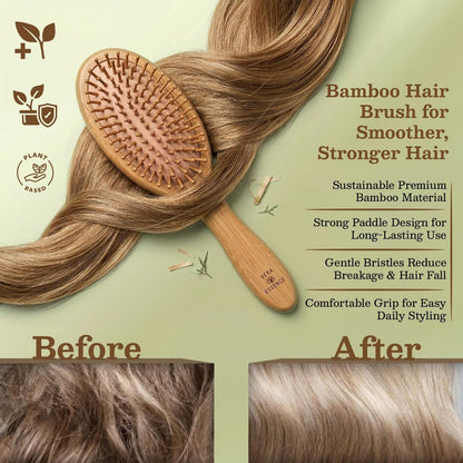 Vera Essence Bamboo Brush for Hair Growth – Natural Bristle Wooden Paddle Brush for Detangling, Reducing Breakage & Scalp Massage – Ergonomic Handle for Women & Men Avelisse
