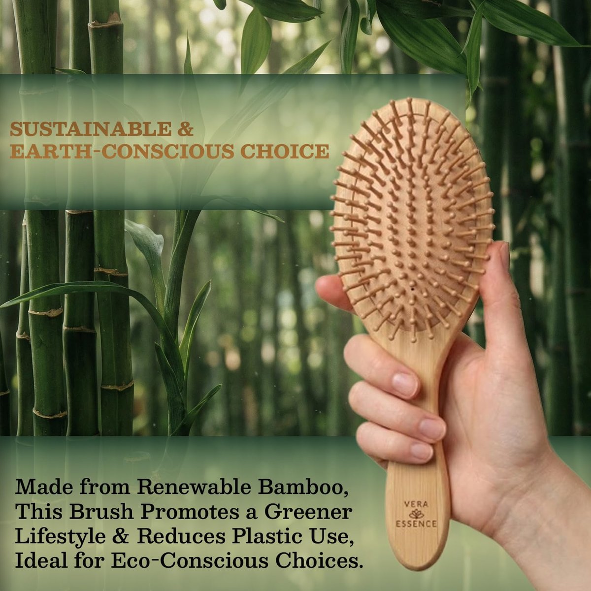 Vera Essence Bamboo Brush for Hair Growth – Natural Bristle Wooden Paddle Brush for Detangling, Reducing Breakage & Scalp Massage – Ergonomic Handle for Women & Men Avelisse
