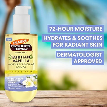 Palmer's Cocoa Butter Formula Body Oil with Tahitian Vanilla, 6.5 oz - 72-Hour Hydration, Shea Butter & Vitamin E for Softer Skin, Dermatologist Approved Avelisse