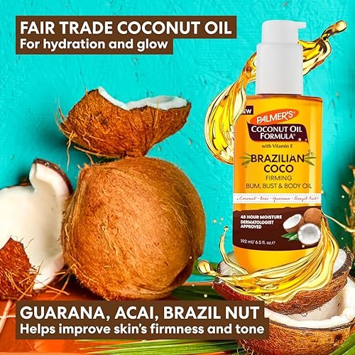 Palmer's Coconut Oil Formula Brazilian Coco Firming Body Oil with Vitamin E, 6.5 Fl Oz - Skin Tightening & Firming for Bum, Bust & Belly, 48Hr Moisture Avelisse