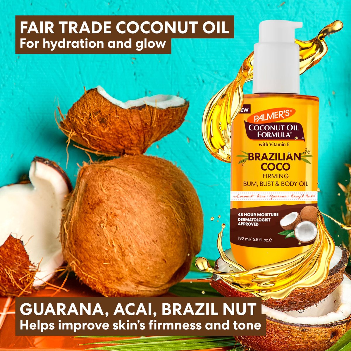 Palmer's Coconut Oil Formula Brazilian Coco Firming Body Oil with Vitamin E, 6.5 Fl Oz - Skin Tightening & Firming for Bum, Bust & Belly, 48Hr Moisture Avelisse