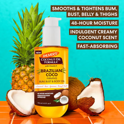 Palmer's Coconut Oil Formula Brazilian Coco Firming Body Oil with Vitamin E, 6.5 Fl Oz - Skin Tightening & Firming for Bum, Bust & Belly, 48Hr Moisture Avelisse