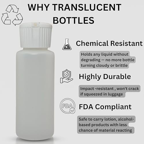 Translucent Squeeze Plastic Bottles with Flip Top Caps – 2 oz TSA Approved Set of 3 – Chemical Resistant, FDA Compliant – Ideal for Cosmetics, Shampoo, Conditioner & DIY Projects - görsel 4