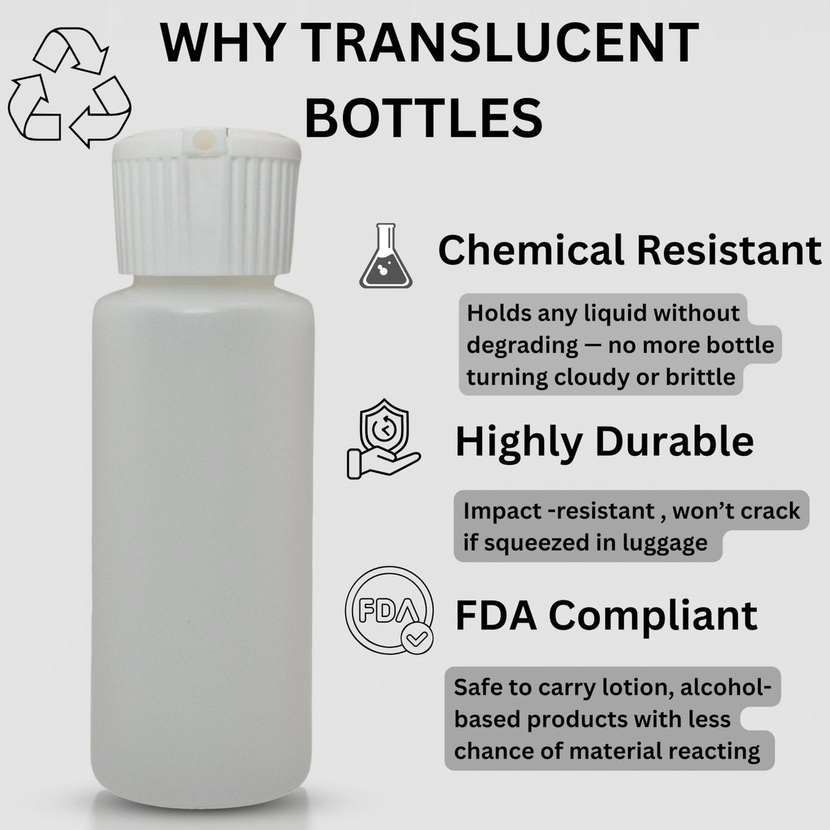 Translucent Squeeze Plastic Bottles with Flip Top Caps – 2 oz TSA Approved Set of 3 – Chemical Resistant, FDA Compliant – Ideal for Cosmetics, Shampoo, Conditioner & DIY Projects - görsel 3