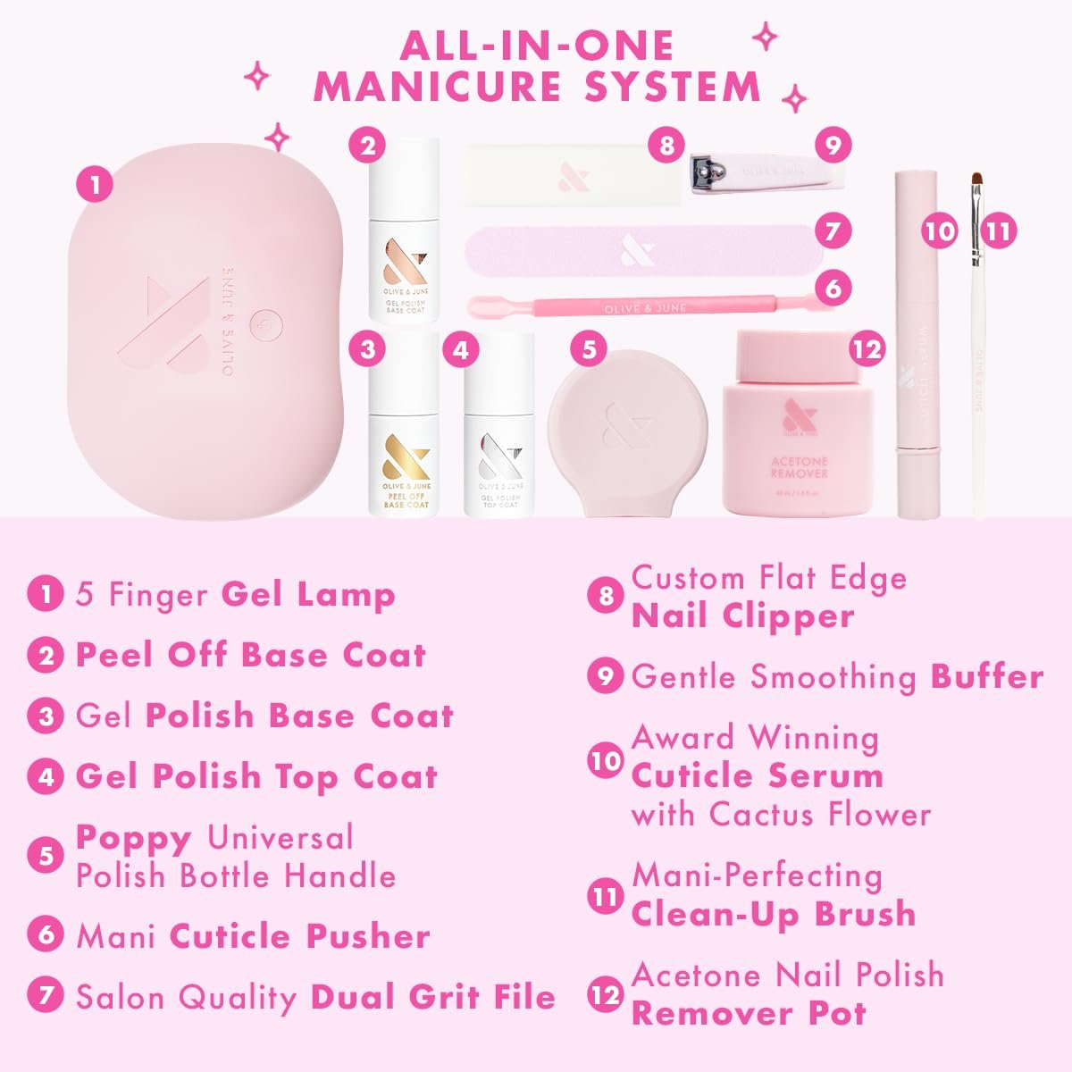Olive & June Gel Mani System Set – Complete At-Home Gel Nail Kit with LED Lamp, Peel-Off Base Coat, Top Coat, Cuticle Serum & The Poppy (15-Free, Vegan, Cruelty-Free) Avelisse