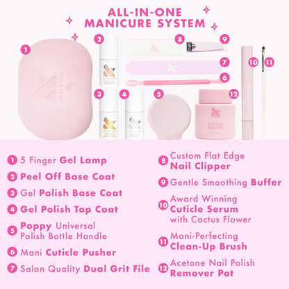 Olive & June Gel Mani System Set – Complete At-Home Gel Nail Kit with LED Lamp, Peel-Off Base Coat, Top Coat, Cuticle Serum & The Poppy (15-Free, Vegan, Cruelty-Free) Avelisse
