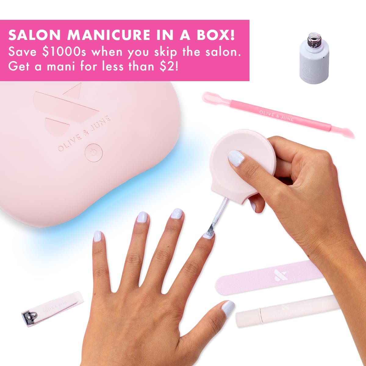 Olive & June Gel Mani System Set – Complete At-Home Gel Nail Kit with LED Lamp, Peel-Off Base Coat, Top Coat, Cuticle Serum & The Poppy (15-Free, Vegan, Cruelty-Free) Avelisse