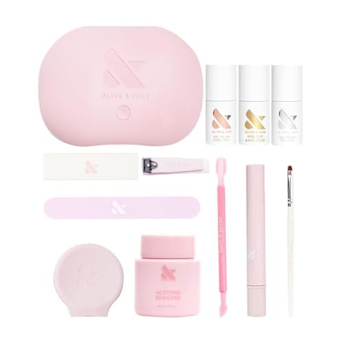 Olive & June Gel Mani System Set – Complete At-Home Gel Nail Kit with LED Lamp, Peel-Off Base Coat, Top Coat, Cuticle Serum & The Poppy (15-Free, Vegan, Cruelty-Free) Avelisse